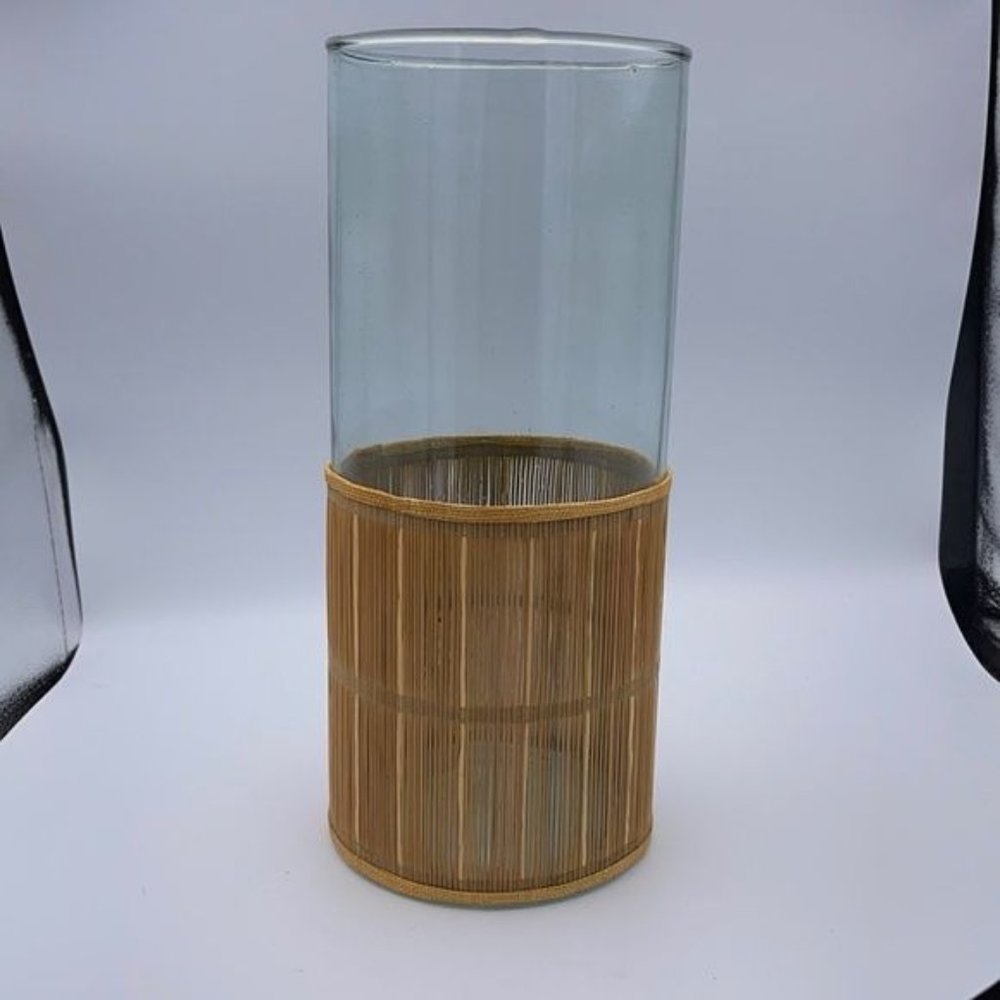 Bath Body Works Bamboo Straw Glass Candle Holder LARGE VINTAGE